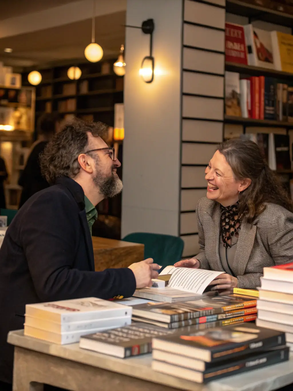 An image of an author working with a publishing team, reviewing a manuscript and discussing cover designs, symbolizing author publishing support.